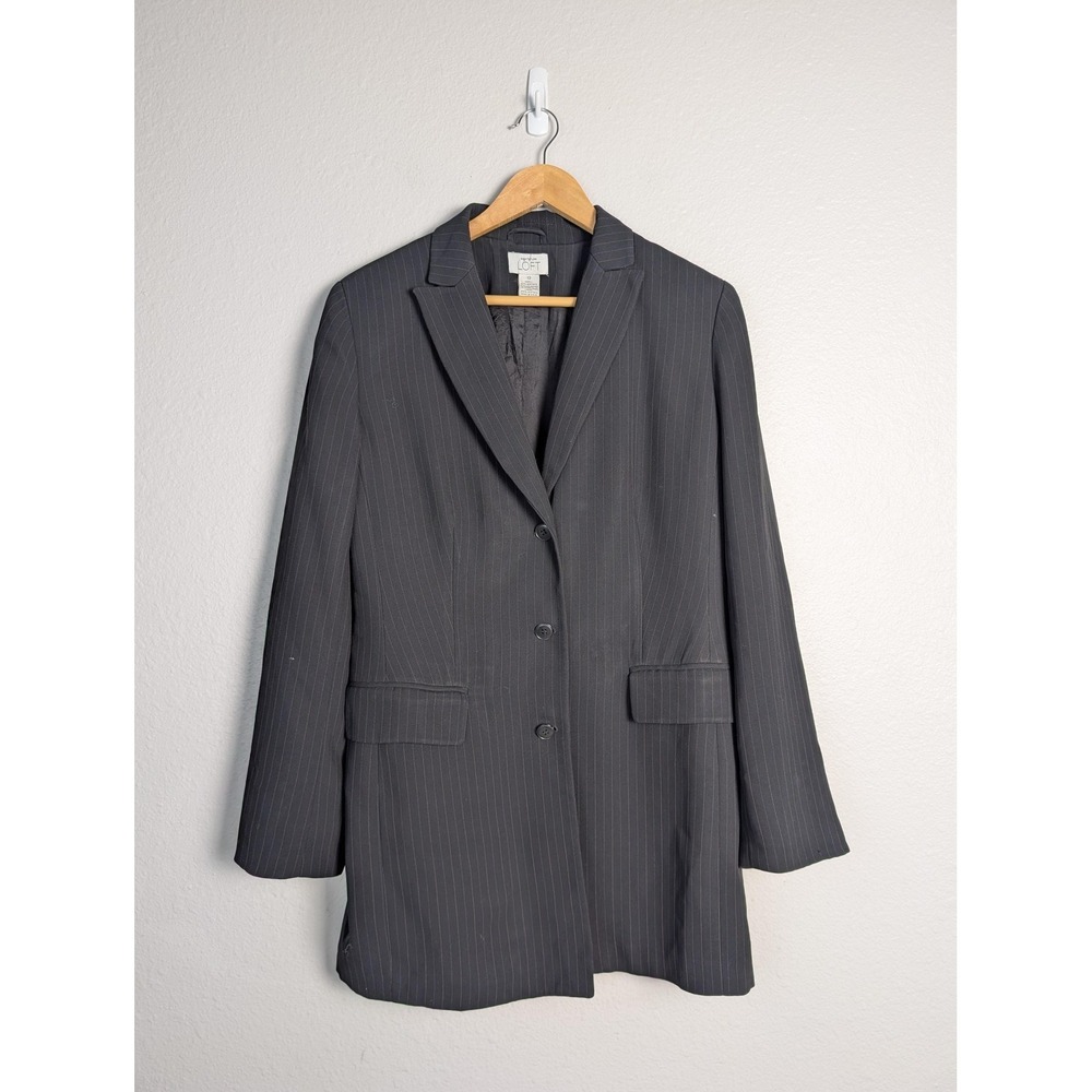 Ann Taylor LOFT Suit Jacket Womens‎ Size 12 Gray Pinstripe Lined Tailored